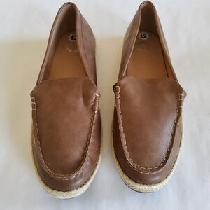 New Men's Brown Faux Leather Espradille Loafers Size 12